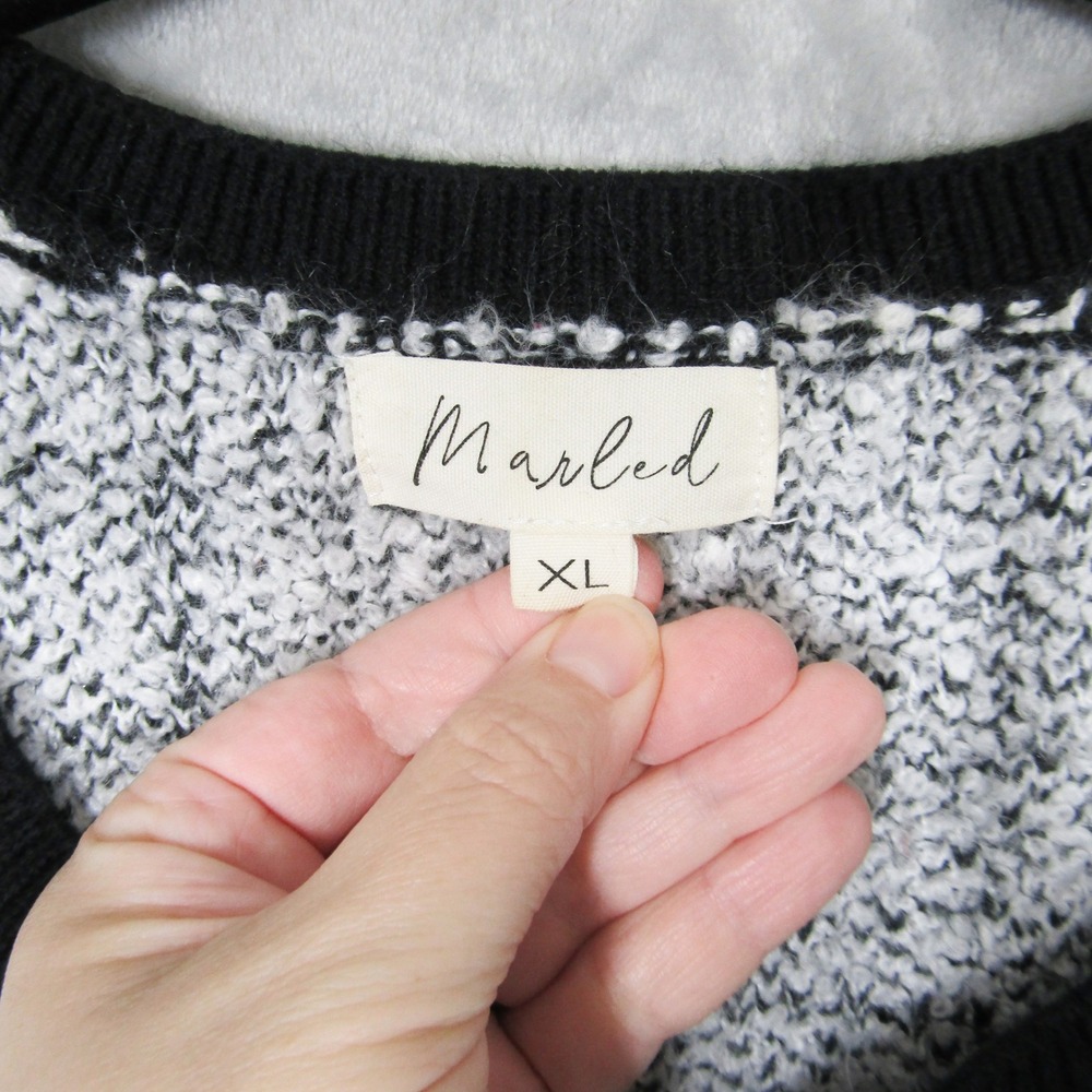 Marled Size XL Boucle Cardigan Jacket Black White Grid Gold Button Fuzzy Soft - Picture 4 of 11